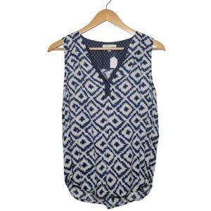 Skies Are Blue Aztec Pattern Split V Neck Sleeveless Top Size M